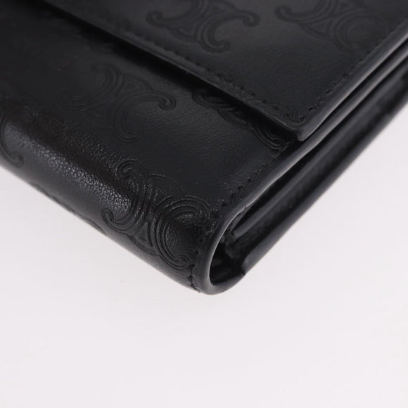 CELINE Triomphe 3-vouwportemonnee Leer Zwart Goud Auth 186148M