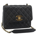 CHANEL Chain Matelasse Shoulder Bag Caviar Skin Black Gold CC Auth 186150V-1
