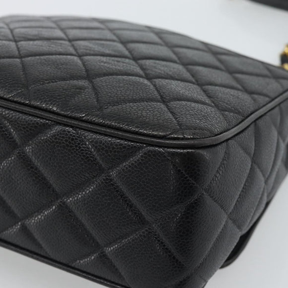 CHANEL Chain Matelasse Shoulder Bag Caviar Skin Black Gold CC Auth 186150V
