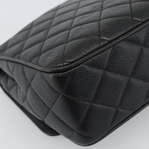 CHANEL Chain Matelasse Shoulder Bag Caviar Skin Black Gold CC Auth 186150V
