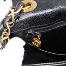 CHANEL Chain Matelasse Shoulder Bag Caviar Skin Black Gold CC Auth 186150V-20