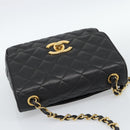 CHANEL Chain Matelasse Shoulder Bag Caviar Skin Black Gold CC Auth 186150V-6