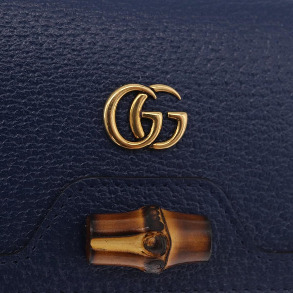 GUCCI Bamboo Wallet Leather Navy Gold 658244 Auth 186153M