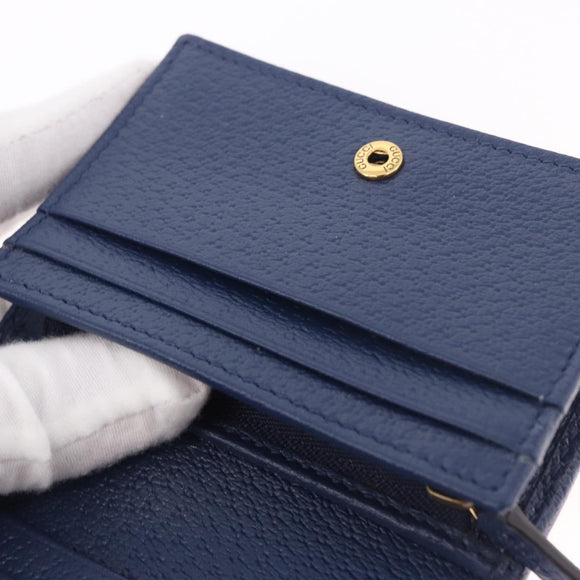 GUCCI Bamboo Wallet Leather Navy Gold 658244 Auth 186153M