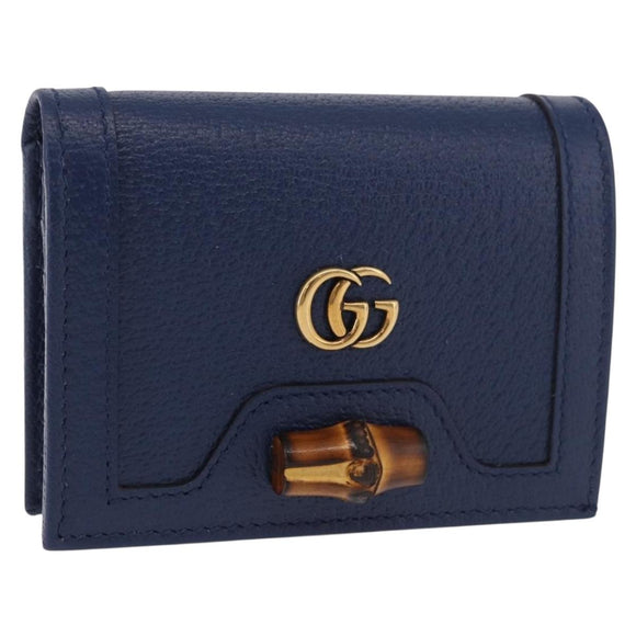 GUCCI Bamboo Wallet Leather Navy Gold 658244 Auth 186153M