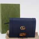 GUCCI Bamboo Wallet Leather Navy Gold 658244 Auth 186153M-12