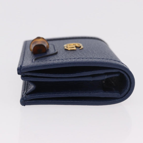 GUCCI Bamboo Wallet Leather Navy Gold 658244 Auth 186153M