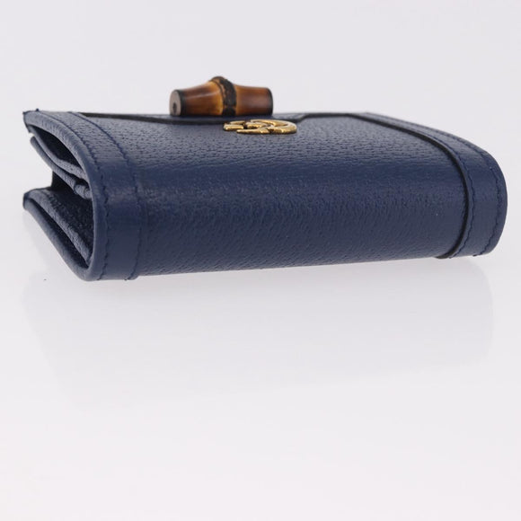 GUCCI Bamboo Wallet Leather Navy Gold 658244 Auth 186153M