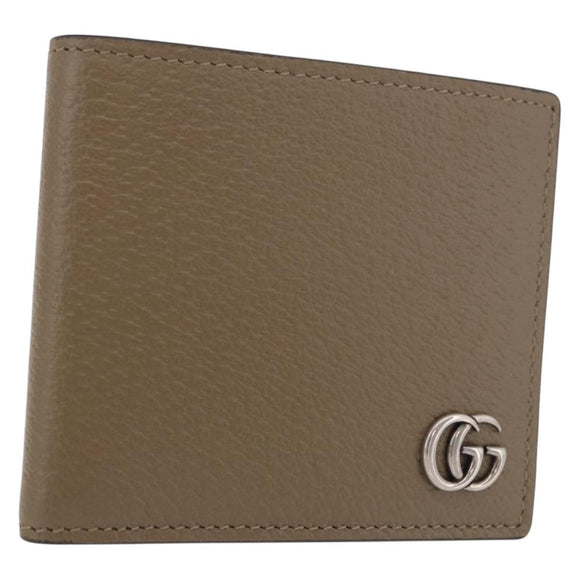 GUCCI GG Marmont Wallet Leather Beige Silver 428726 Auth 186156M
