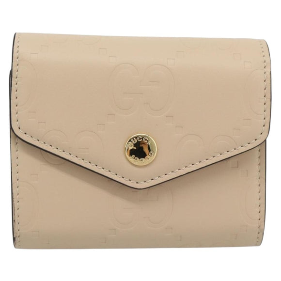 GUCCI GG Canvas Guccissima Wallet Leather Ivory Gold 772793 Auth 186162M