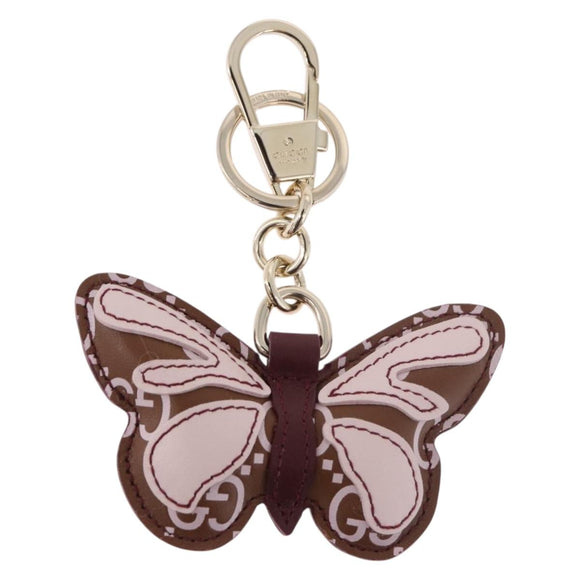 GUCCI Guccissima Butterfly GG Canvas Key Ring Leather Pink Auth 186166M