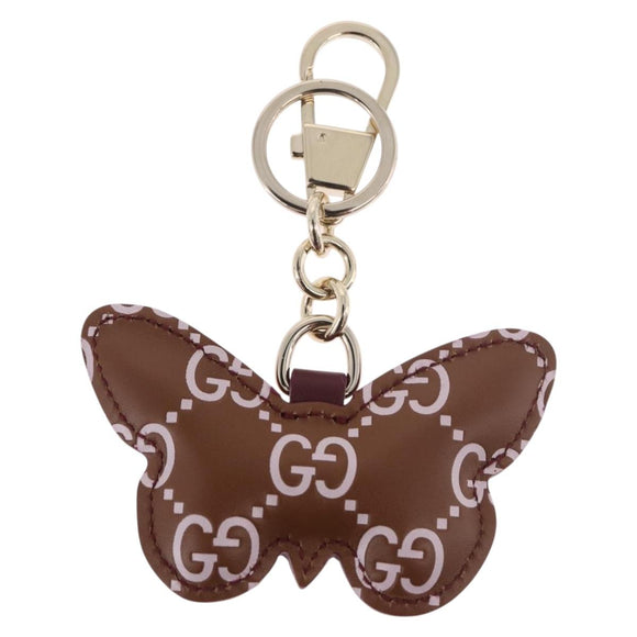 GUCCI Guccissima Butterfly GG Canvas Key Ring Leather Pink Auth 186166M