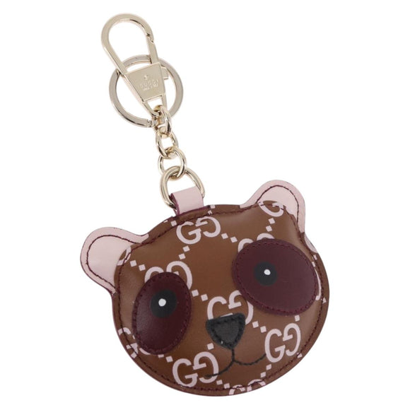 GUCCI Guccissima Panda GG Canvas Key Ring Leather Brown Auth 186168M