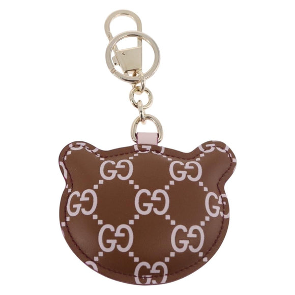 GUCCI Guccissima Panda GG Canvas Key Ring Leather Brown Auth 186168M