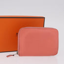HERMES Azap Compact Wallet Leather Pink Silver Auth 186172M-20