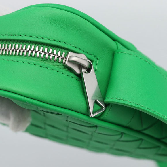 BOTTEGA VENETA INTRECCIATO Shoulder Bag Leather Green Silver Auth 186185M