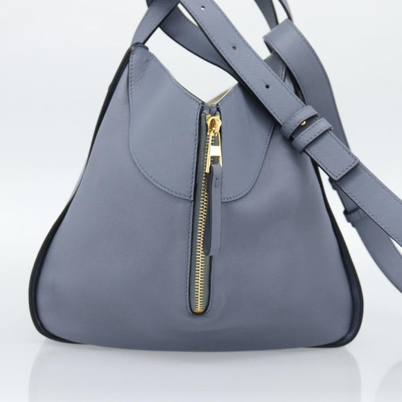 LOEWE Hammock Small Hand Bag Leather 2way Light Blue Gold Auth 186188SM