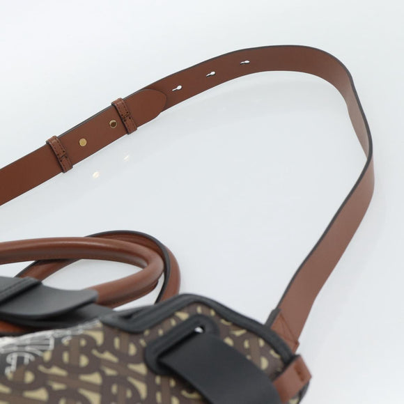 BURBERRY Hand Bag PVC Canvas 2way Brown Gold Auth 186191M