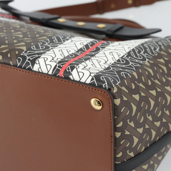 BURBERRY Hand Bag PVC Canvas 2way Brown Gold Auth 186191M