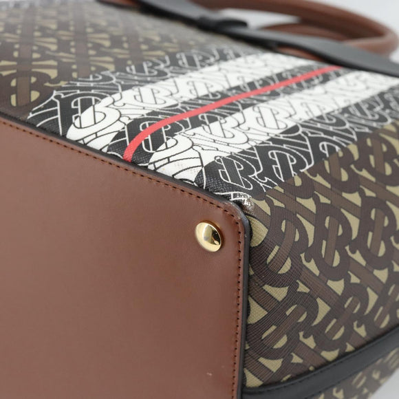 BURBERRY Hand Bag PVC Canvas 2way Brown Gold Auth 186191M