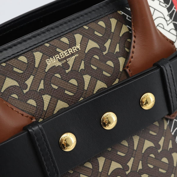 BURBERRY Hand Bag PVC Canvas 2way Brown Gold Auth 186191M