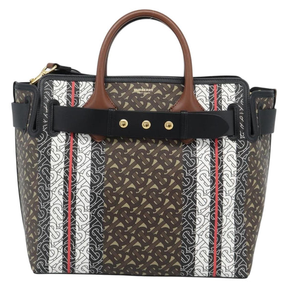 BURBERRY Hand Bag PVC Canvas 2way Brown Gold Auth 186191M