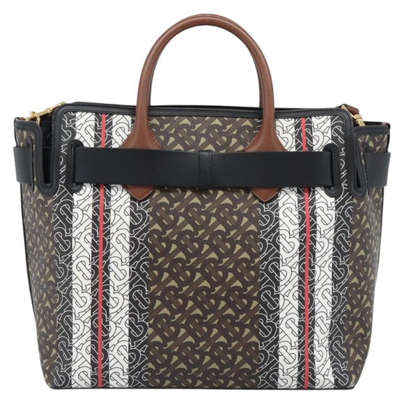 BURBERRY Hand Bag PVC Canvas 2way Brown Gold Auth 186191M
