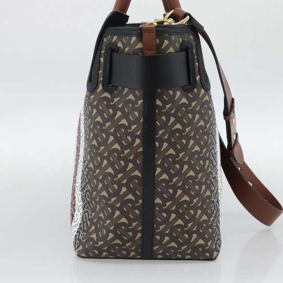 BURBERRY Hand Bag PVC Canvas 2way Brown Gold Auth 186191M