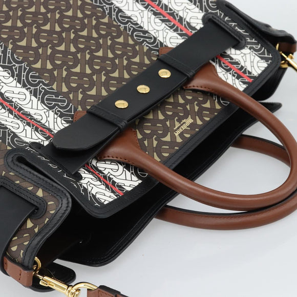 BURBERRY Hand Bag PVC Canvas 2way Brown Gold Auth 186191M
