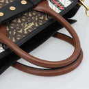 BURBERRY Hand Bag PVC Canvas 2way Brown Gold Auth 186191M-7