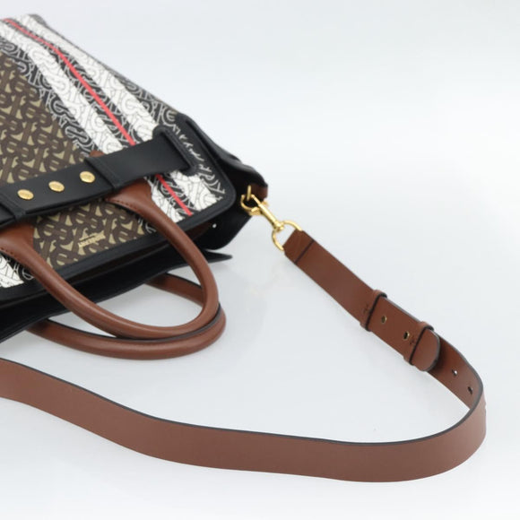 BURBERRY Hand Bag PVC Canvas 2way Brown Gold Auth 186191M