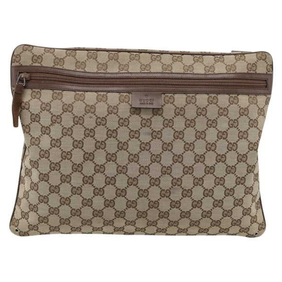 GUCCI GG Canvas Shoulder Bag Beige Silver 90477 Auth 186195A