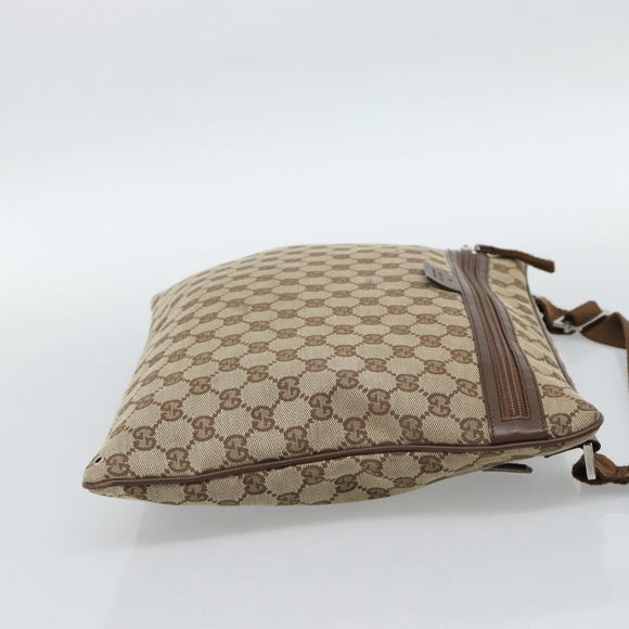 GUCCI GG Canvas Shoulder Bag Beige Silver 90477 Auth 186195A