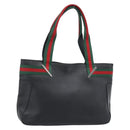 GUCCI Web Sherry Line Tote Bag Leather Black Silver Red 73983 Auth 186196A-1