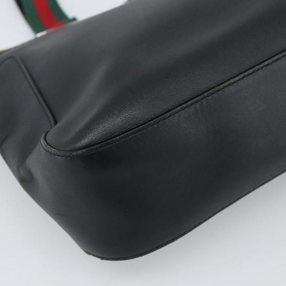 GUCCI Web Sherry Line Tote Bag Leather Black Silver Red 73983 Auth 186196A