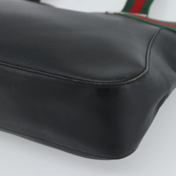 GUCCI Web Sherry Line Tote Bag Leather Black Silver Red 73983 Auth 186196A
