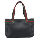 GUCCI Web Sherry Line Tote Bag Leather Black Silver Red 73983 Auth 186196A-13