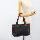 GUCCI Web Sherry Line Tote Bag Leather Black Silver Red 73983 Auth 186196A-23