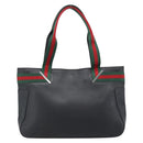 GUCCI Web Sherry Line Tote Bag Leather Black Silver Red 73983 Auth 186196A-2
