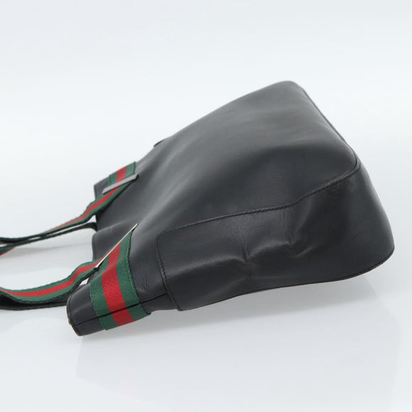GUCCI Web Sherry Line Tote Bag Leather Black Silver Red 73983 Auth 186196A