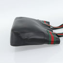 GUCCI Web Sherry Line Tote Bag Leather Black Silver Red 73983 Auth 186196A-4