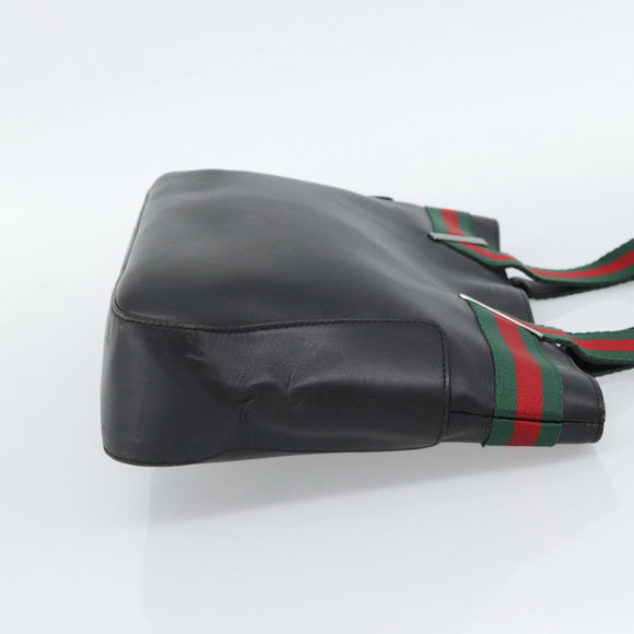 GUCCI Web Sherry Line Tote Bag Leather Black Silver Red 73983 Auth 186196A