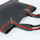 GUCCI Web Sherry Line Tote Bag Leather Black Silver Red 73983 Auth 186196A-6