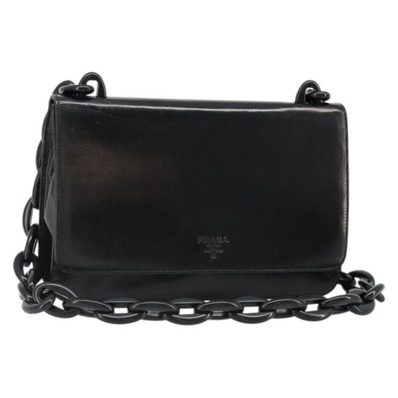 PRADA Chain Shoulder Bag Leather Black Silver Auth 186197A