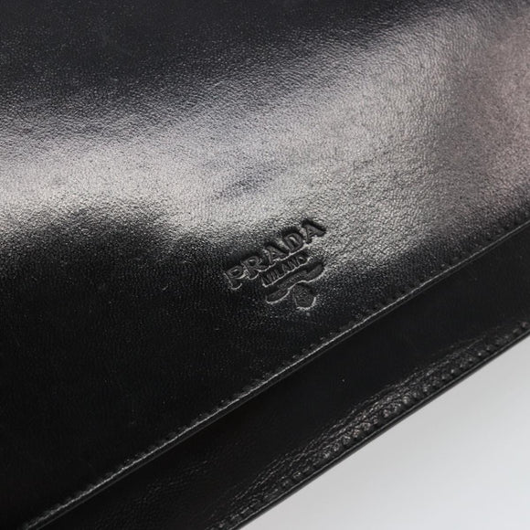 PRADA Chain Shoulder Bag Leather Black Silver Auth 186197A