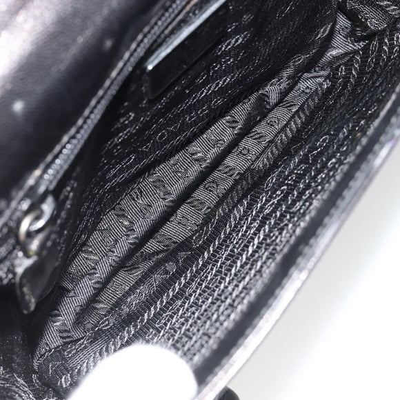 PRADA Chain Shoulder Bag Leather Black Silver Auth 186197A