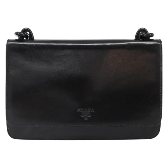 PRADA Chain Shoulder Bag Leather Black Silver Auth 186197A