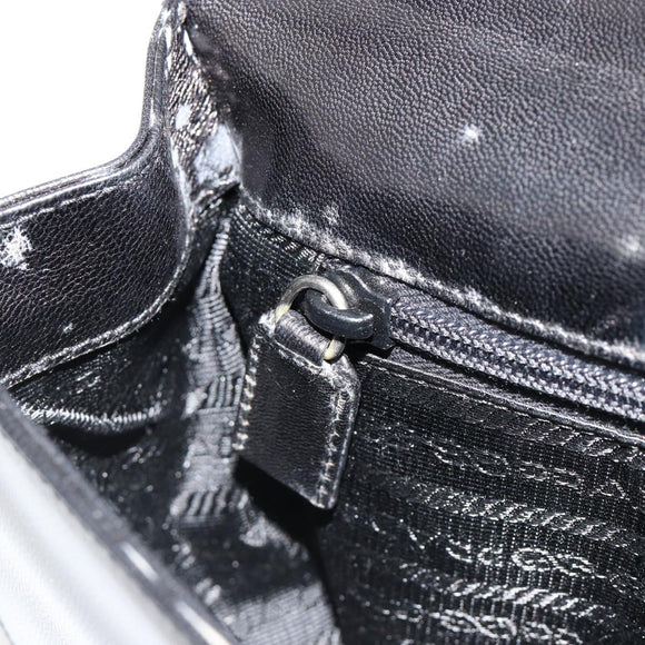 PRADA Chain Shoulder Bag Leather Black Silver Auth 186197A