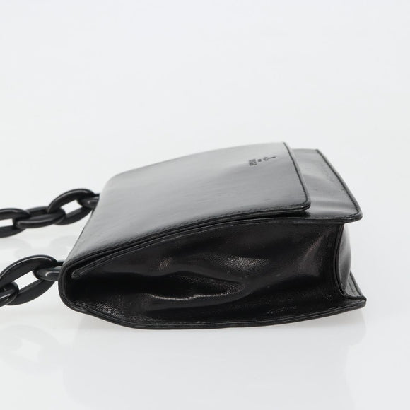 PRADA Chain Shoulder Bag Leather Black Silver Auth 186197A