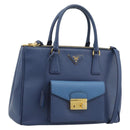 PRADA Hand Bag Saffiano leather 2way Blue Gold Auth 186202M-1